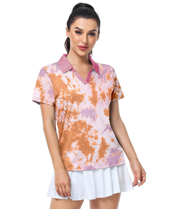 ZITY Women's Tie Dye Slim Fit Casual Polo Shirt-CUWPO01992