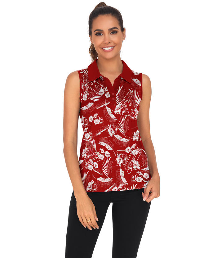 ZITY  Women's Sleeveless Slim Fit Printed Golf Polo Shirt-CUWBP02146