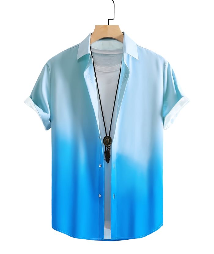 ZITY Men's Gradient Ombre Print Casual Hawaiian Shirt