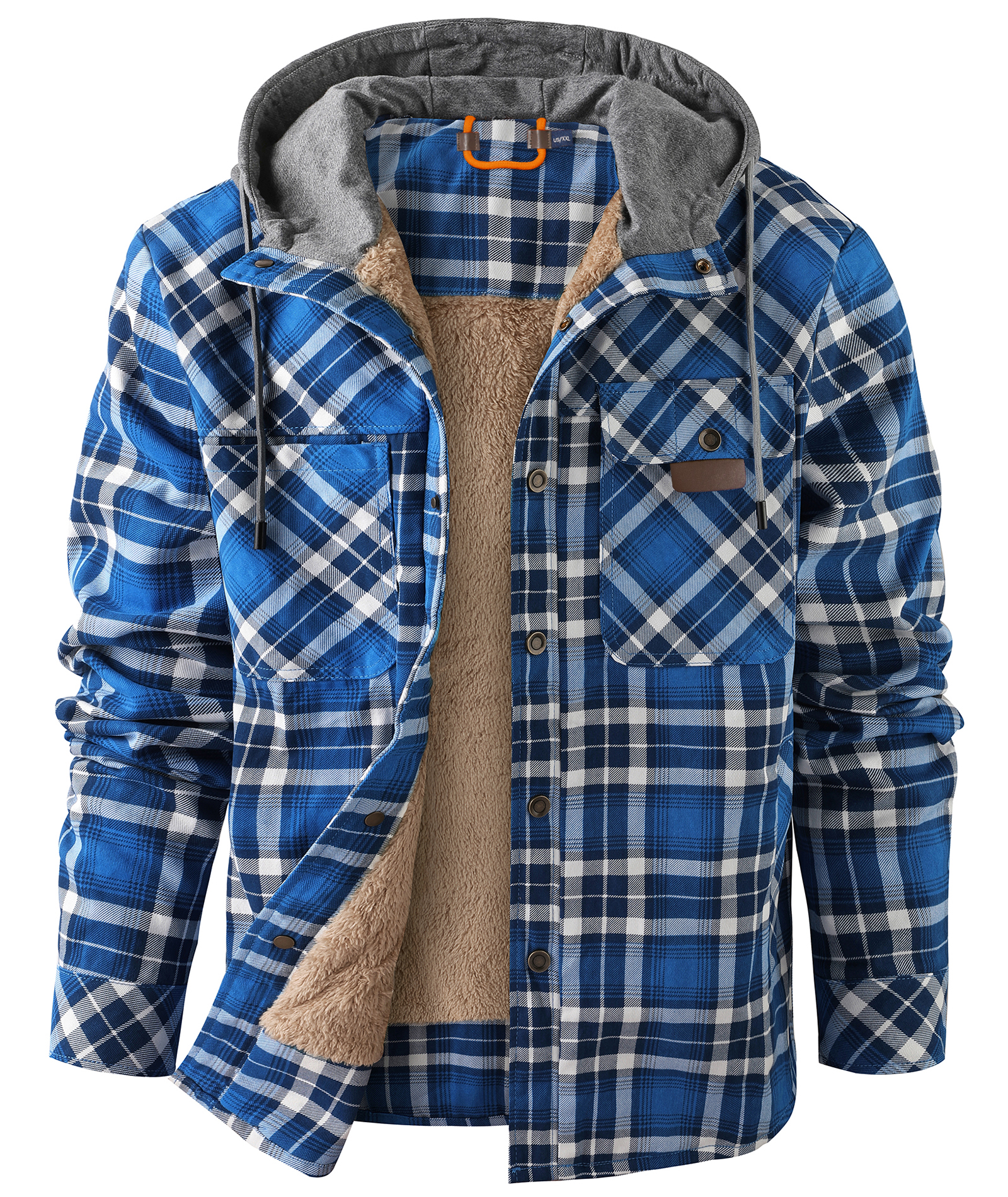 ZITY Men's Long Sleeve Hooded Plaid Fleece Hoodie-AUMPJ00587