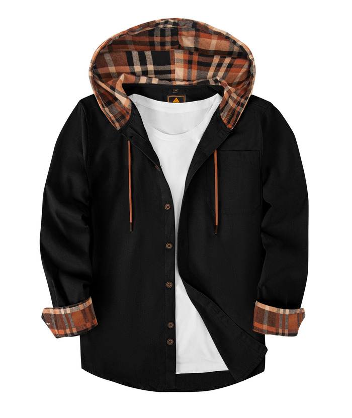 ZITY Men's Color Block Button Plaid Hoodie Shirt-ZPK007042 | Zitysports