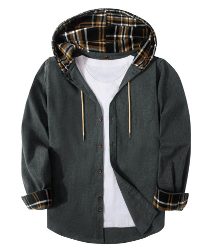 ZITY Men's Color Block Button Plaid Hoodie Shirt-ZPK007042 | Zitysports