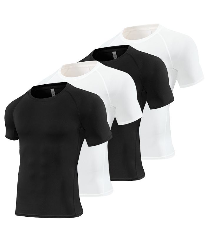 4 Pack ZITY Men's Solid Color Athletic Dri Fit Compression T-Shirt-DUMTS05984