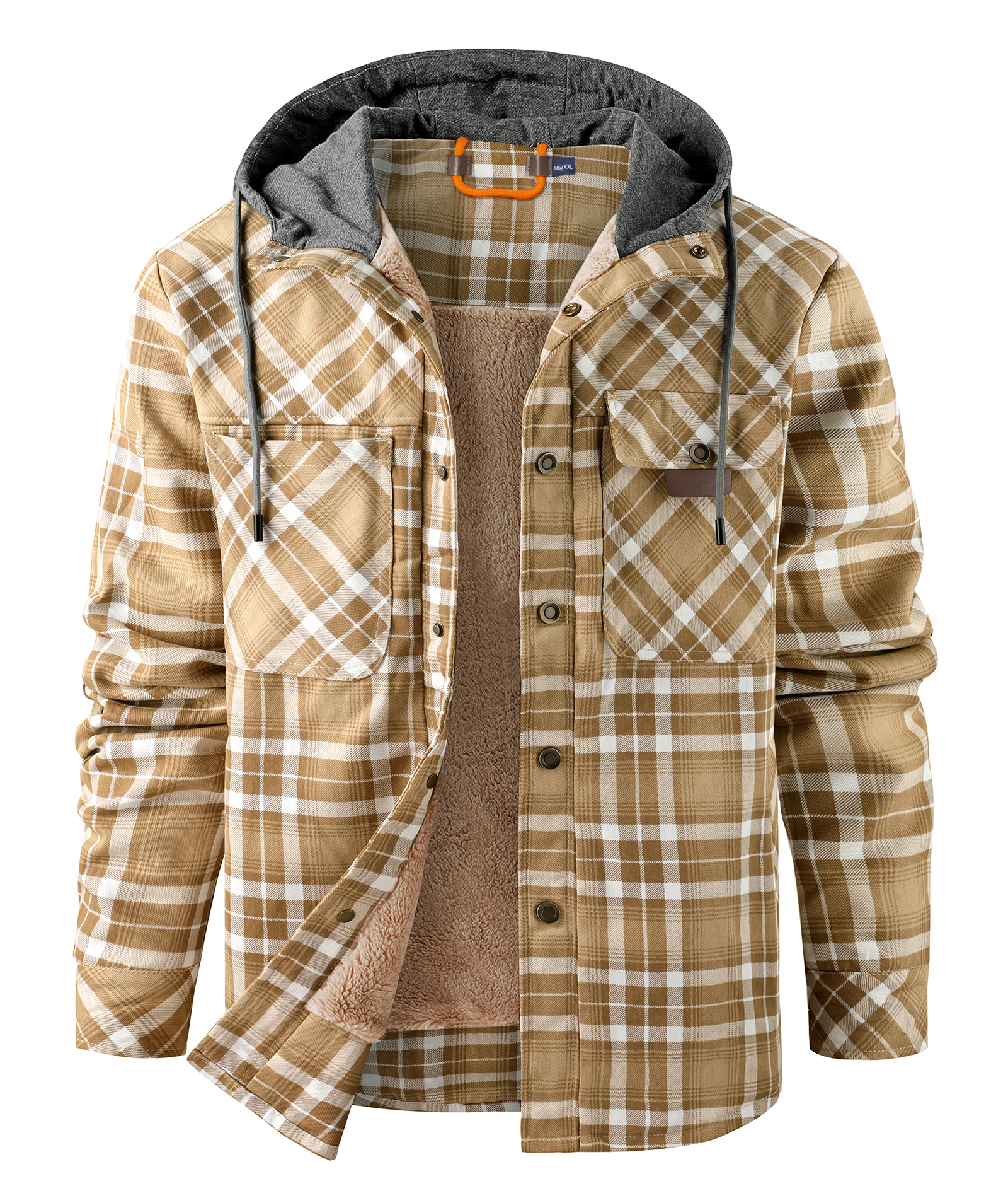 ZITY Men's Long Sleeve Hooded Plaid Fleece Hoodie-AUMPJ00587
