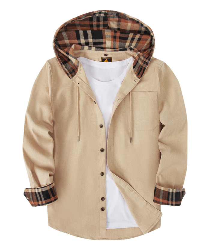 ZITY Men's Color Block Button Plaid Hoodie Shirt-ZPK007042 | Zitysports