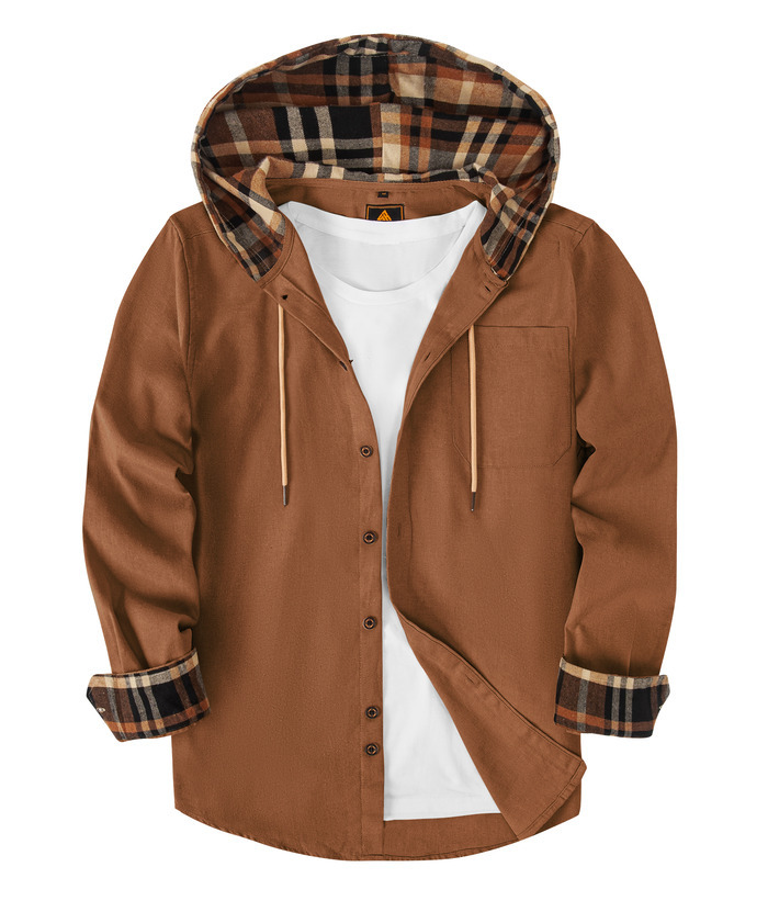 ZITY Men's Button Up Flannel Hoodie Plaid Shirt-ZPK007043
