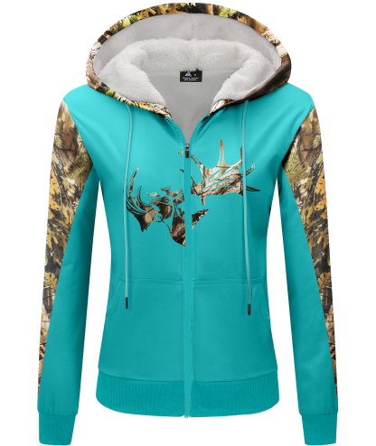 ZITY Women's Full Zipper Printed Fleece Hoodie-CUWFH01531