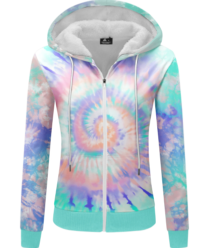 ZITY Women's Long Sleeve Tie Dye Print Fleece Hoodie-CUWFH01089
