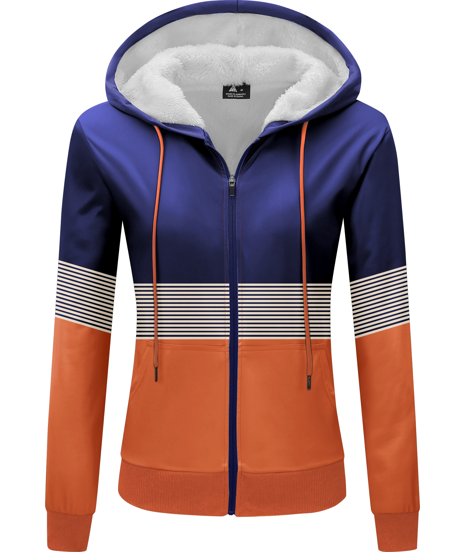 ZITY Women's Full Zipper Striped Fleece Hoodie-CUWFH01522