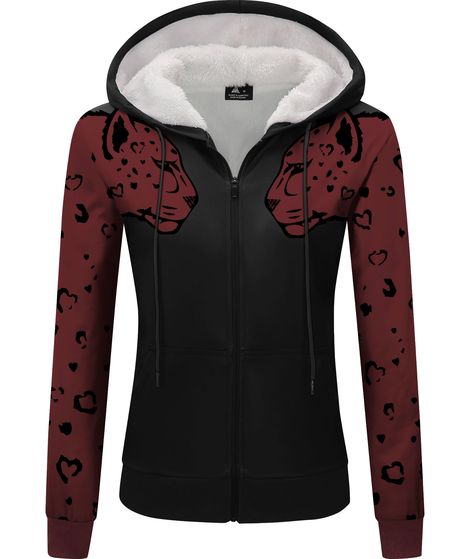 ZITY Women's Leopard Print Long Sleeve Fleece Hoodie-CUWFH01055
