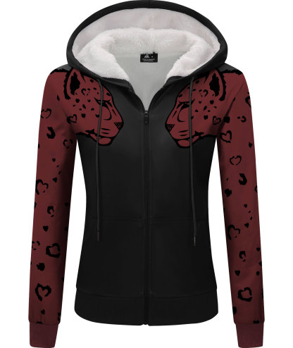 ZITY Women's Leopard Print Long Sleeve Fleece Hoodie-CUWFH01055