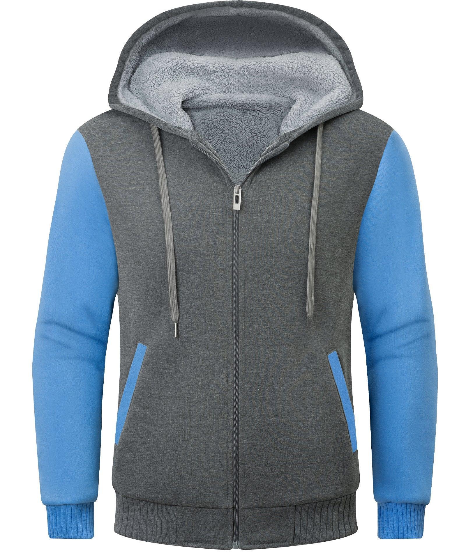 ZITY Men's Full Zip Up Contrast Color Fleece Hoodie-zity1712