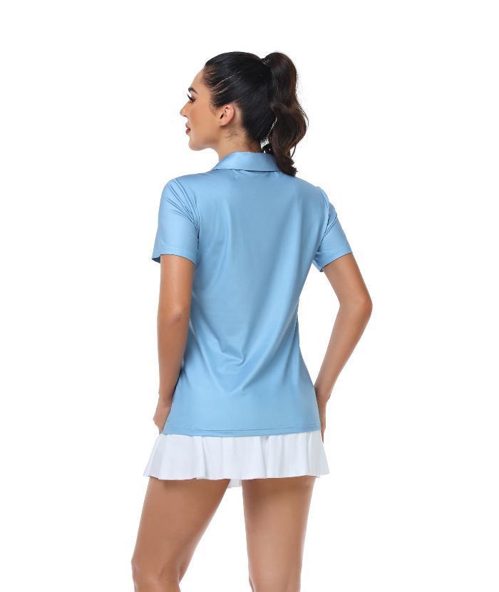 Women's V Neck Slim Fit Blue Golf Polo Shirt-CUWPO01022