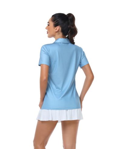Women's V Neck Slim Fit Blue Golf Polo Shirt-CUWPO01022