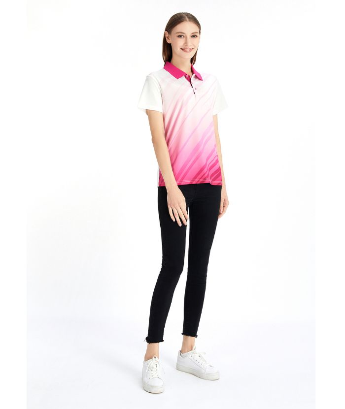 ZITY Women's Slim Fit White Pink Golf Polo Shirt-CFWZZ00045