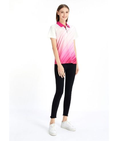 ZITY Women's Slim Fit White Pink Golf Polo Shirt-CFWZZ00045