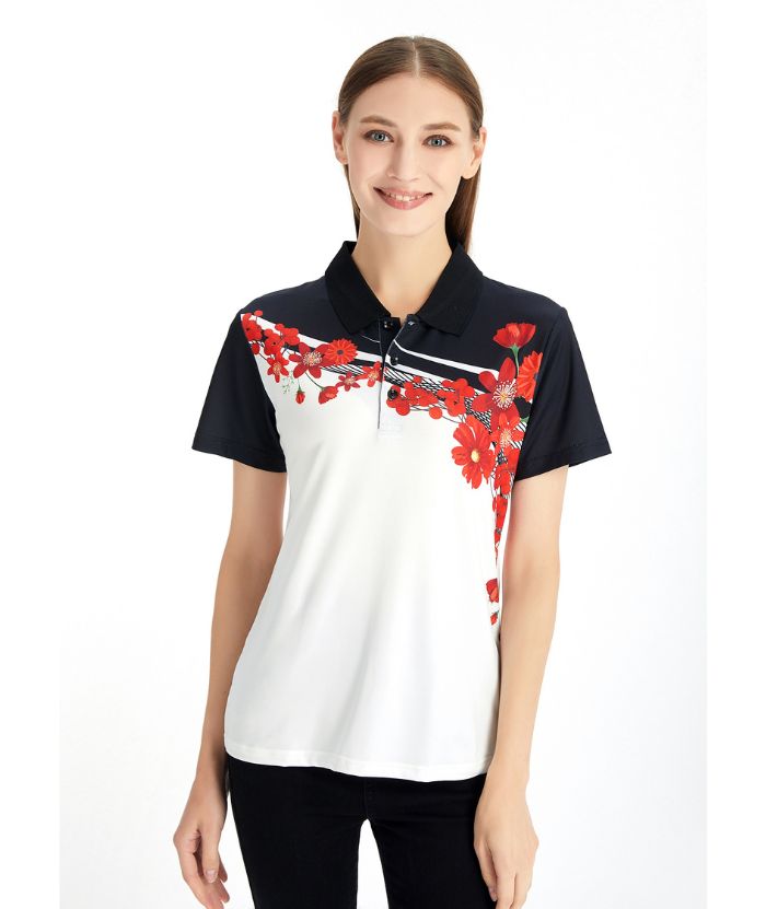 ZITY Women's Floral Print Casual Golf Polo Shirt-CFWZZ00012