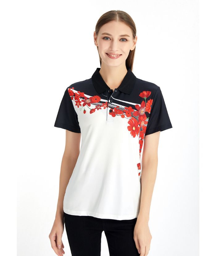 ZITY Women's Floral Print Casual Golf Polo Shirt-CFWZZ00012