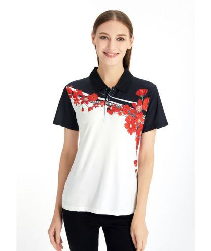 ZITY Women's Floral Print Casual Golf Polo Shirt-CFWZZ00012