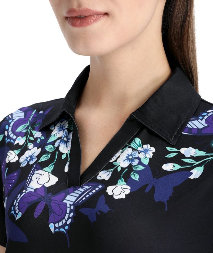 ZITY Women's Butterfly Print Slim Fit Golf Polo Shirt-CFWZZ00011