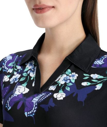 ZITY Women's Butterfly Print Slim Fit Golf Polo Shirt-CFWZZ00011