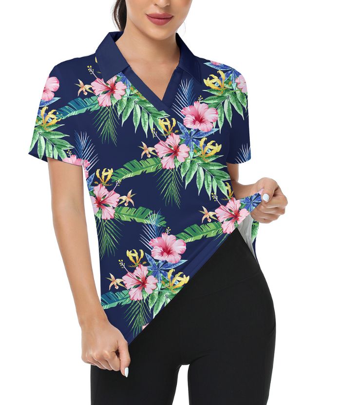 ZITY Women's Slim Fit Flower Print Golf Polo Shirt-CFWZZ00042