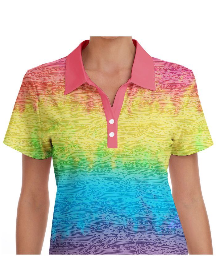 ZITY Women's Slim Fit Rainbow Print Golf Polo Shirt-CUWPO01299