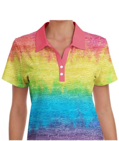 ZITY Women's Slim Fit Rainbow Print Golf Polo Shirt-CUWPO01299