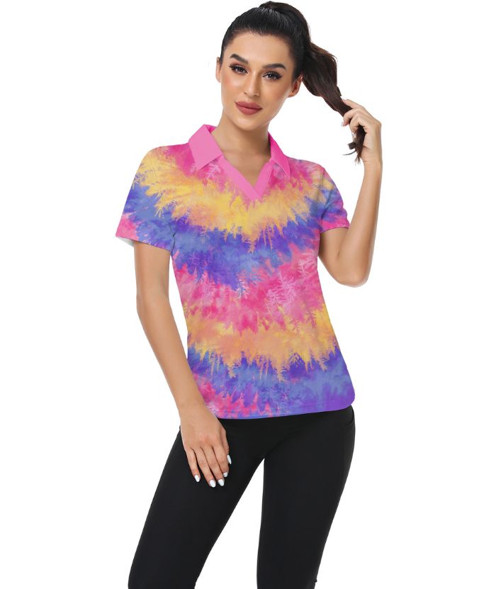 ZITY Women's Dri Fit Tie Dye Print Golf Polo Shirt-CUWPO01300