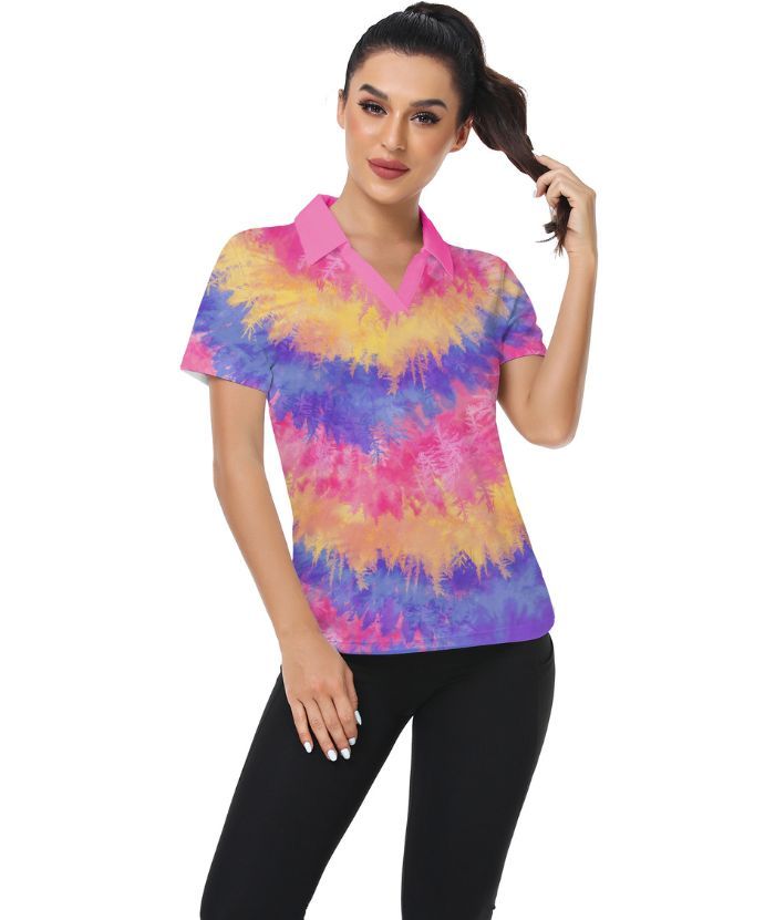 ZITY Women's Dri Fit Tie Dye Print Golf Polo Shirt-CUWPO01300
