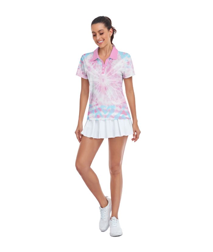 ZITY Women's Butterfly Tie Dye Slim Fit Golf Polo Shirt-CUWPO01557