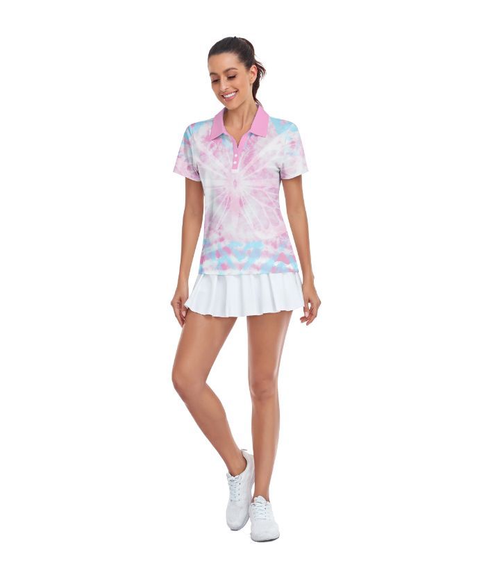 ZITY Women's Butterfly Tie Dye Slim Fit Golf Polo Shirt-CUWPO01557