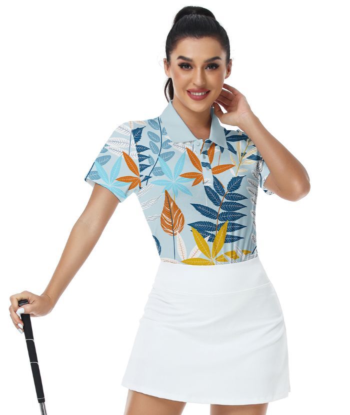 ZITY Women's Flower Print Slim Fit Golf Polo Shirt-CUWPO01328