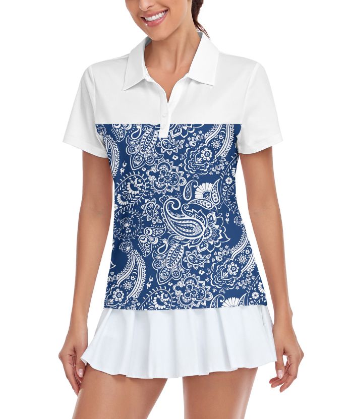 ZITY Women's Dri Fit Cashew Flower Print Golf Polo Shirt-CUWPO01558