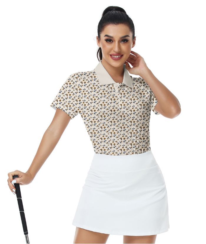 ZITY Women's Floral Print Slim Fit Golf Polo Shirt-CUWPO01330