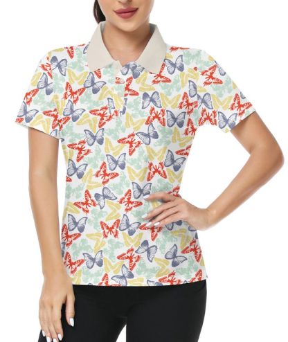 ZITY Women's Butterfly Print Golf Polo Shirt-CUWPO01331