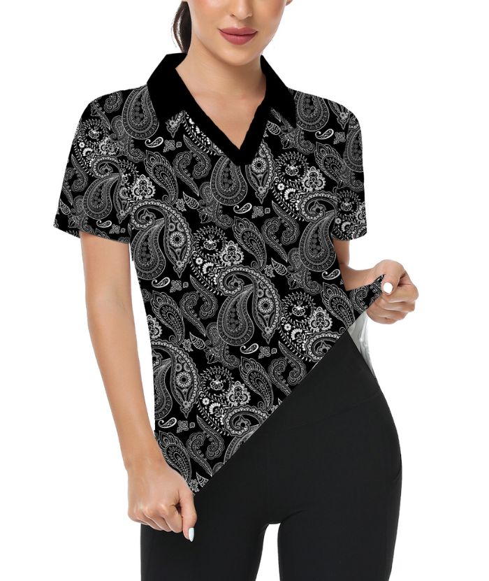 ZITY Women's Flower Print Dri Fit Golf Polo Shirt-CUWPO01940