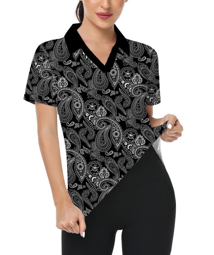 ZITY Women's Flower Print Dri Fit Golf Polo Shirt-CUWPO01940