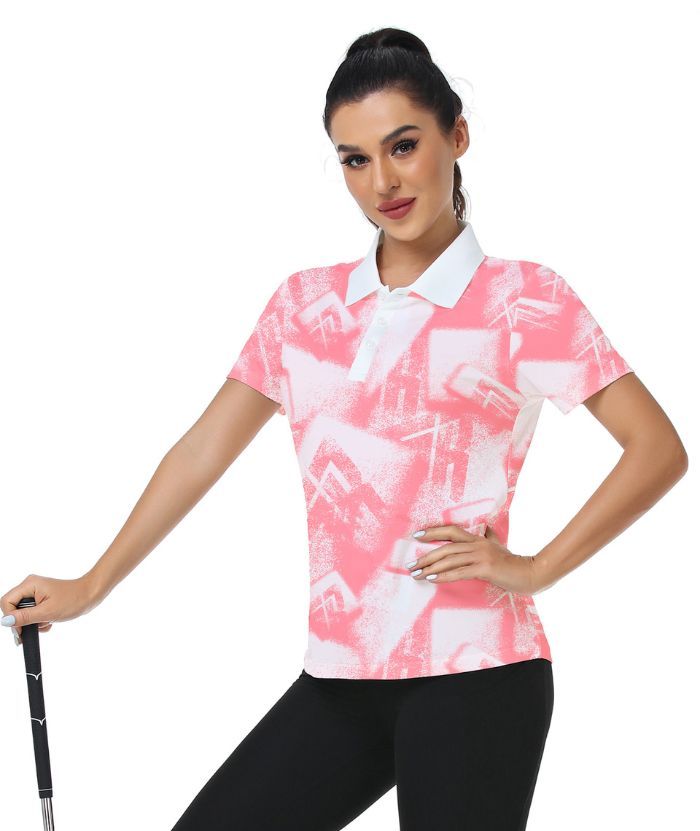 ZITY Women's Geometric Pattern Dri Fit Golf Polo Shirt-CUWPO01563