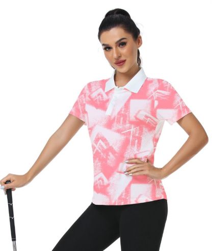 ZITY Women's Geometric Pattern Dri Fit Golf Polo Shirt-CUWPO01563