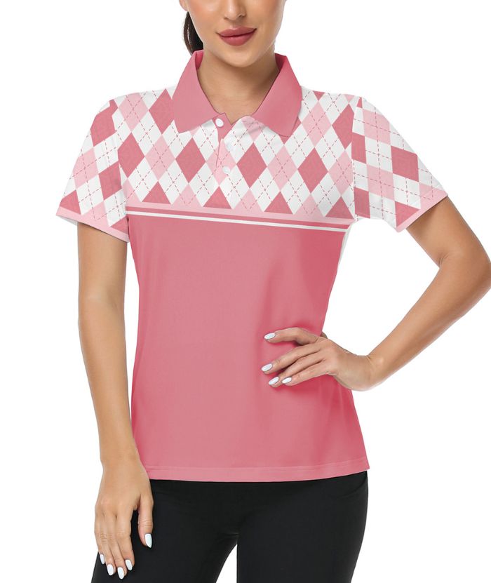ZITY Women's Argyle Pattern Dri Fit Golf Polo Shirt-CUWPO01567