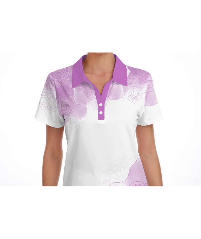 ZITY Women's Flower Print Dri Fit Golf Polo Shirt-CUWPO01568