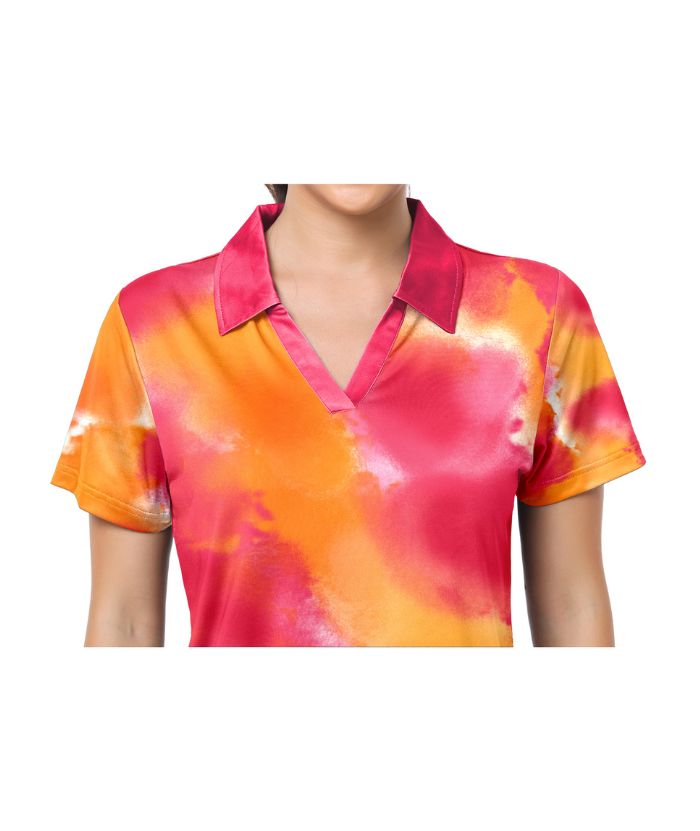 ZITY Women's Tie Dye Print Dri Fit Golf Polo Shirt-CUWPO01995