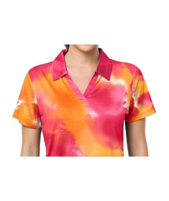 ZITY Women's Tie Dye Print Dri Fit Golf Polo Shirt-CUWPO01995