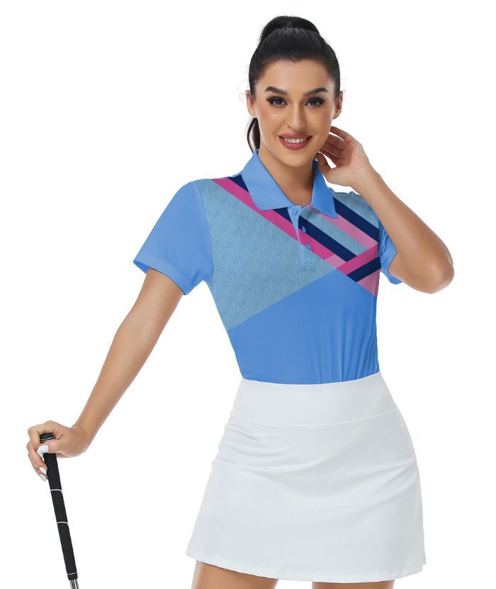 ZITY Women's Geometric Print Slim Fit Golf Polo Shirt-CUWPO01574