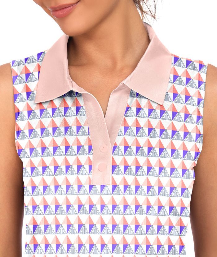ZITY Women's Sleeveless Slim Fit Pink Golf Polo Shirt-CUWBP02037