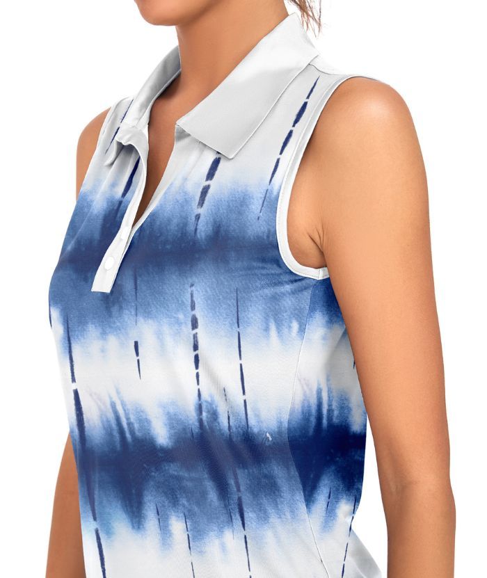 ZITY Women's Tie Dye Print Sleeveless Golf Polo Shirt-CUWBP02214