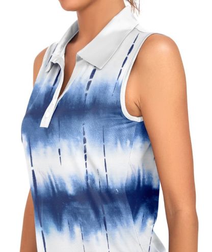 ZITY Women's Tie Dye Print Sleeveless Golf Polo Shirt-CUWBP02214