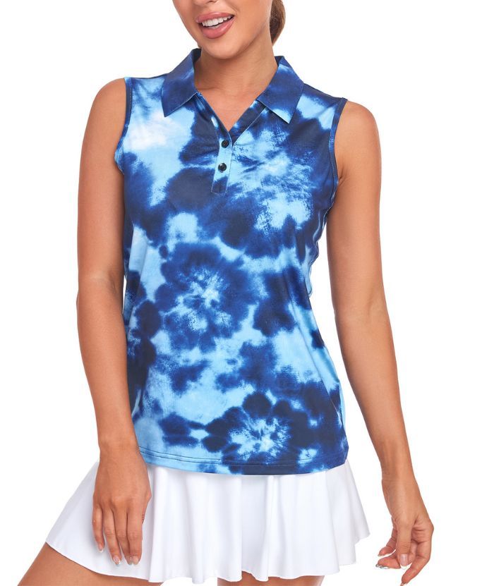 ZITY Women's Button Up Sleeveless Dri Fit Golf Polo Shirt-CUWBP02216