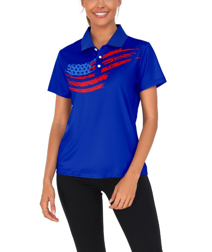 ZITY Women's American Flag Print Dri Fit Golf Polo Shirt-CUWPO02416